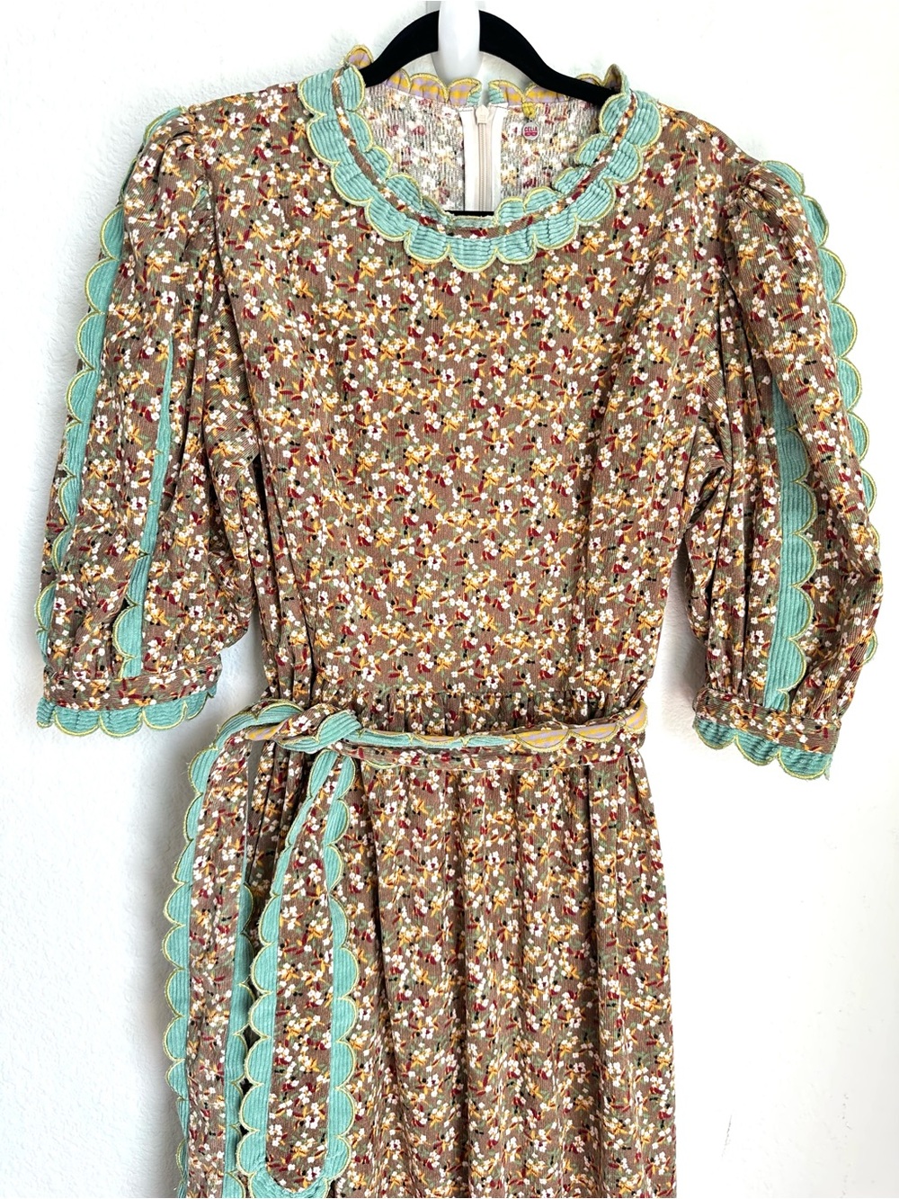 CELIA B Alamo Dress Brown Floral Midi corduroy Large - Picture 9 of 17